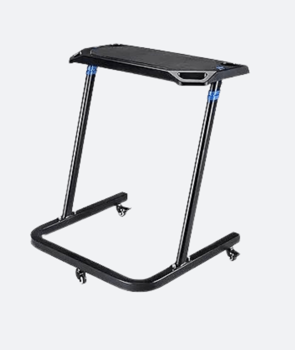 "Work & Workout: Adjustable Bike Desk & Rolling Laptop Cart"